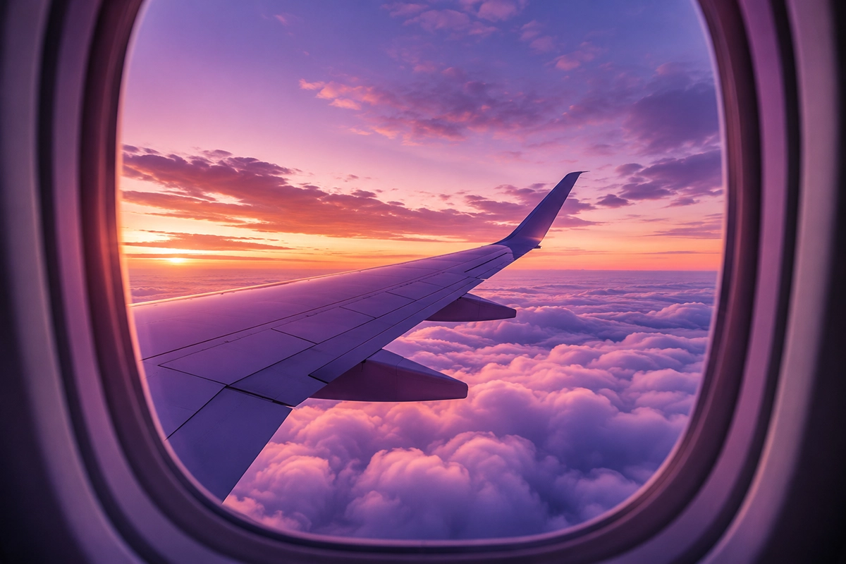View from an aircraft window above the clouds